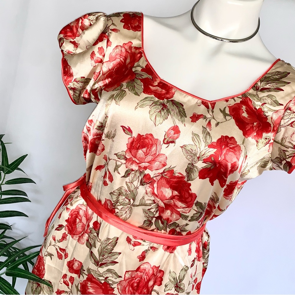 v i n t a g e :: Silky Handmade Floral Rose Flower Satin Dress - Picture 2 of 13